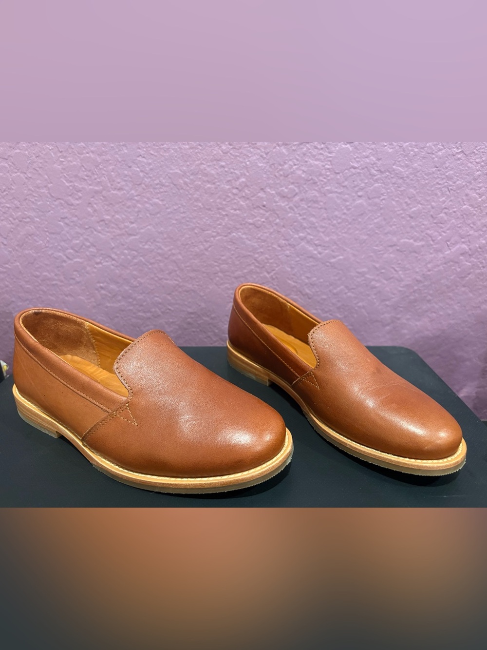 Women Classic Brown Leather Slip-On Loafers